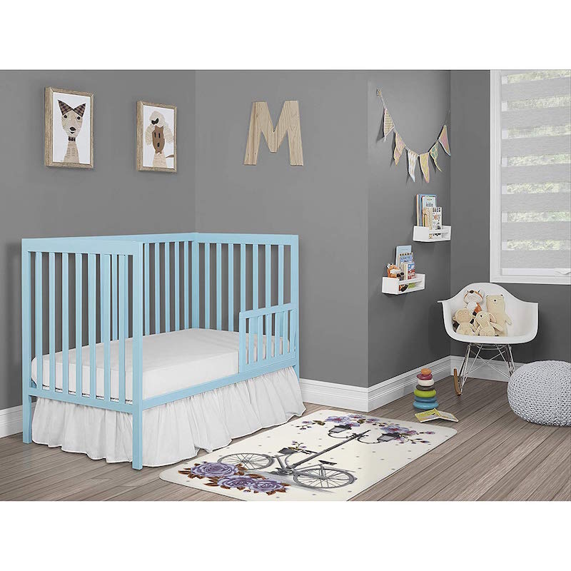 Wooden Finish Convertible Baby Crib - Aqua Sky